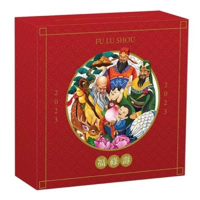 Fu Lu Shou - 5 Oz - stříbrná sběratelská mince (dodání 23.6.2023)
