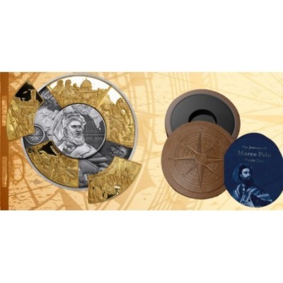 Marco Polo - 5 Oz - pièce de collection argent puzzle doré