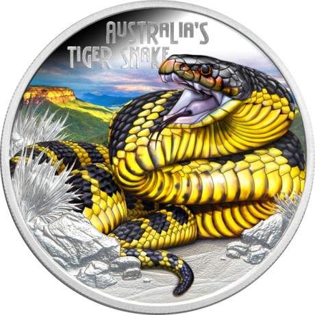 Serpent-tigre australien - Pièce de collection de 1 oz en argent à l'épreuve