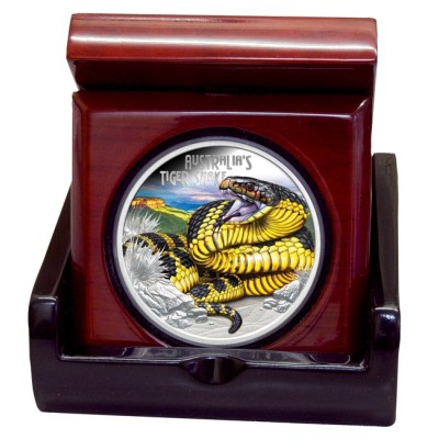 Serpent-tigre australien - Pièce de collection de 1 oz en argent à l'épreuve