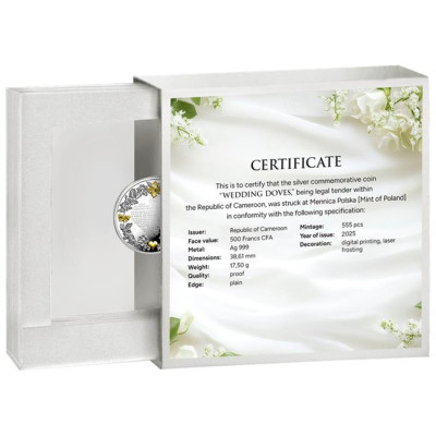Wedding Dove/Colombe de mariage - 17,5g - pièce de collection en argent