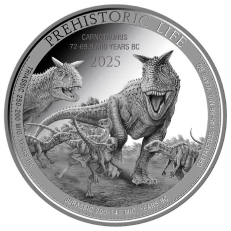 Carnotaurus (Vie préhistorique) 2025 - 1 Oz - Pièce d'investissement en argent
