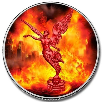 Mexique Libertad - Forces de la nature - Feu - 1 Oz - Pièce de collection en argent