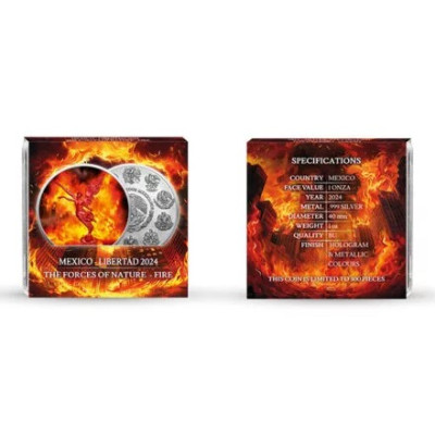 Mexique Libertad - Forces de la nature - Feu - 1 Oz - Pièce de collection en argent