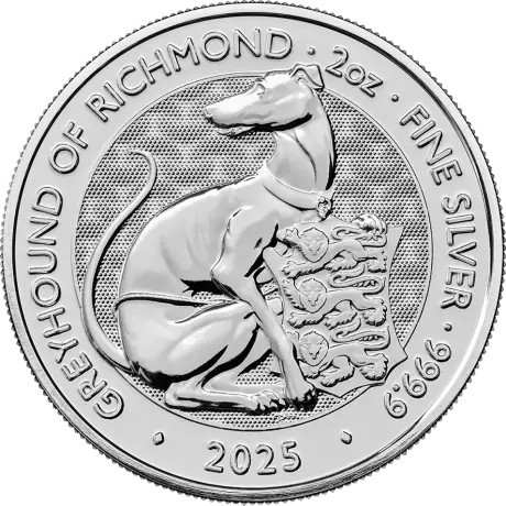 Bêtes des Tudor Lévrier Blanc de Richmond - 2 Oz - Pièce d'investissement en argent
