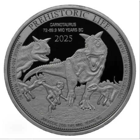 Carnotaurus (Vie préhistorique) 2025 - 1 Oz - Pièce d'investissement en argent