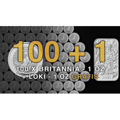 100+1 - 100 Britannia (2026) - 1 Oz - pièce d'investissement en argent + LOKI 1 Oz - lingot d'argent