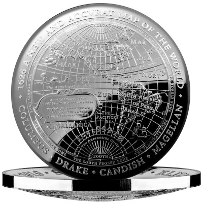 1626 Nouvelle carte du monde - 1 oz - pièce de collection en argent de qualité « proof »